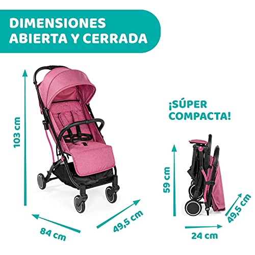 Chicco Trolley Me Silla de Paseo Ligera desde 0 Meses hasta 15 kg, Buggy y Plegable con Función de Trolley, Cierre Compacto, Cubierta para la Lluvia y Capota Plegable, Rosa (Lollipop)