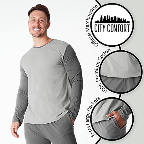 City Comfort Pijama Invierno con mangas largas para Hombre, Gris Claro Oscuro, XL