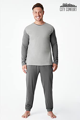 City Comfort Pijama Invierno con mangas largas para Hombre, Gris Claro Oscuro, XL