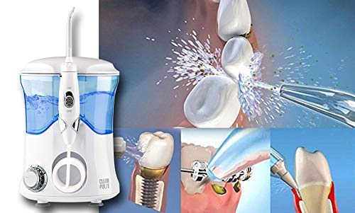 Clean Pulse Pro - Irrigador bucal - Irrigador Dental Profesional, 8 Boquillas, Depósito 600 ml. de Agua y bolsa de Viaje Recomendado por dentistas y médicos especialistas