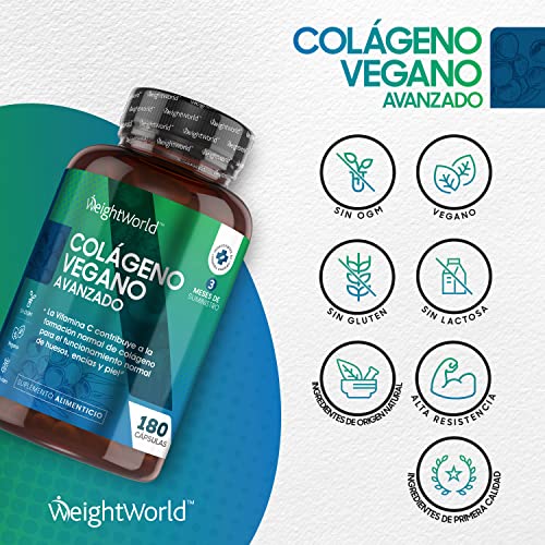 Colágeno Vegano 180 Cápsulas | Suplemento Con Resveratrol, Vitamina C, Zinc, Ácido Hialurónico y Vitamina E, Para Piel, Cartílago, Huesos y Articulaciones, Origen Vegetal Suministro 3 Meses