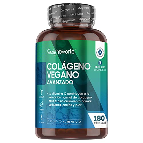 Colágeno Vegano 180 Cápsulas | Suplemento Con Resveratrol, Vitamina C, Zinc, Ácido Hialurónico y Vitamina E, Para Piel, Cartílago, Huesos y Articulaciones, Origen Vegetal Suministro 3 Meses