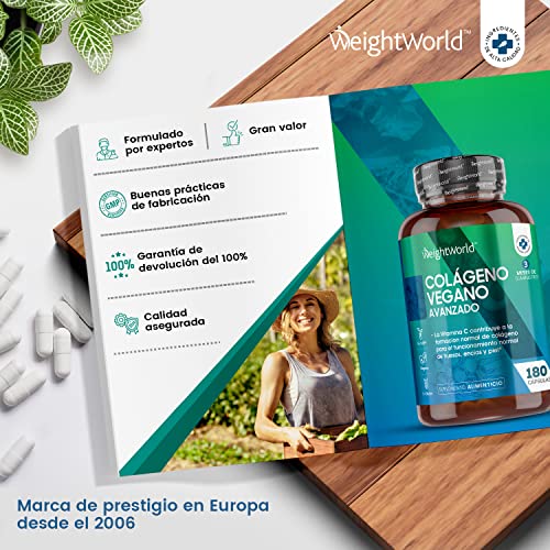 Colágeno Vegano 180 Cápsulas | Suplemento Con Resveratrol, Vitamina C, Zinc, Ácido Hialurónico y Vitamina E, Para Piel, Cartílago, Huesos y Articulaciones, Origen Vegetal Suministro 3 Meses