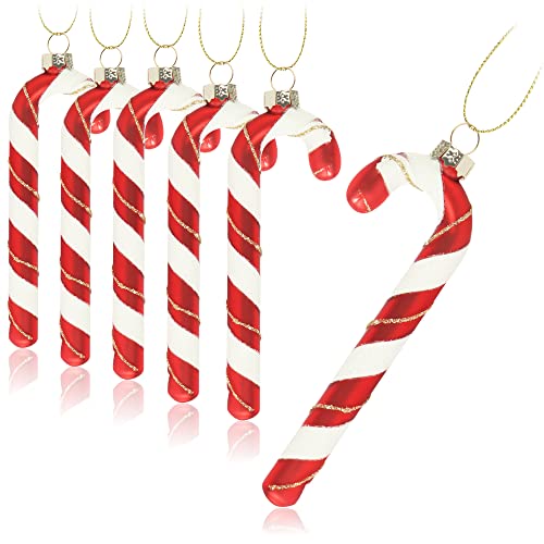 com-four® 6X Colgantes para árboles de Navidad bastón de Caramelo - Adornos para árboles de Navidad para Colgar - Bolas de Navidad en Forma de bastón de Caramelo (de Color Plateado - 4 Piezas)