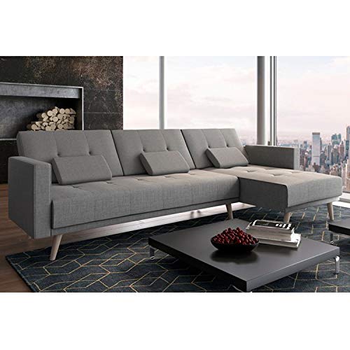 Comfort Products SelectionHome - Sofa Chaise Longue, SofaCama, Reversible, Modelo Verona, Acabado en Gris Claro, Medidas: 267 cm (Ancho) x 137 cm (Fondo) x 88 cm (Alto)