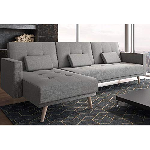 Comfort Products SelectionHome - Sofa Chaise Longue, SofaCama, Reversible, Modelo Verona, Acabado en Gris Claro, Medidas: 267 cm (Ancho) x 137 cm (Fondo) x 88 cm (Alto)