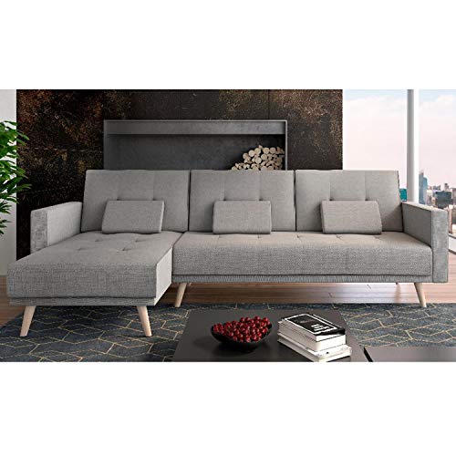 Comfort Products SelectionHome - Sofa Chaise Longue, SofaCama, Reversible, Modelo Verona, Acabado en Gris Claro, Medidas: 267 cm (Ancho) x 137 cm (Fondo) x 88 cm (Alto)