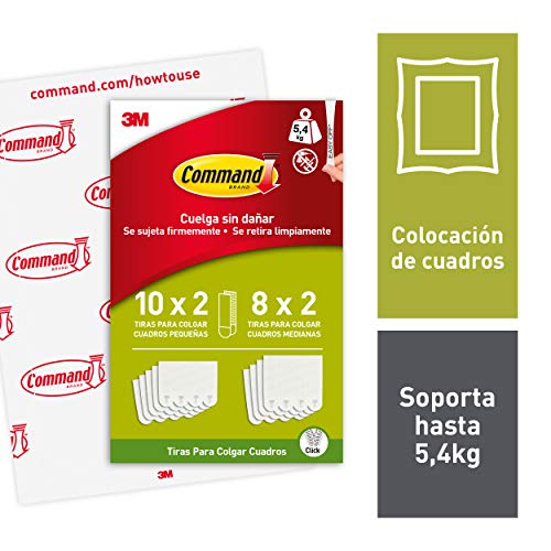 Command PH203-18NA Tiras para colgar cuadros blancas pequeñas y medianas, 8 Medium and 10 Small