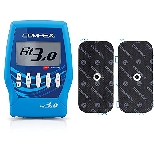 Compex Fit 3.0 Electroestimulador, Unisex, Azul + Pack de electrodos Easysnap Performance 5 x 10 cm 2 Unidades