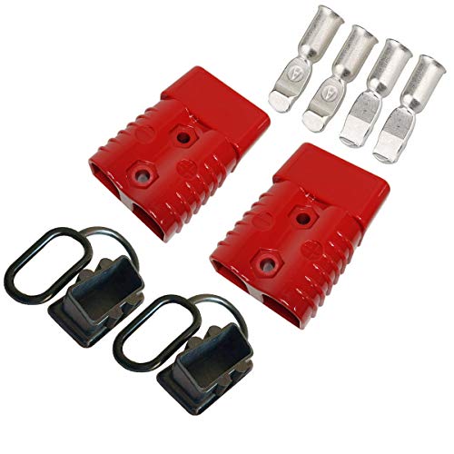 Conector de batería Set, Rojo 2 Pcs Enchufe rápido del conector de la batería para los modos de motocicleta Van del automóvil 600V 175Amp Con (4 Pcs metal terminal 1AWG)