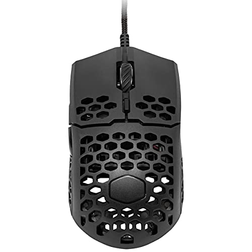 Cooler Master MM710 Ratón Gaming ligero 53g con Cable - Sensor Optico16000 DPI, Conmutadores Omron 20 millones Clics, Pies PTFE Desplazamiento Suave, Coraza Forma Panel Abeja, Negro Opaco