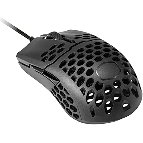 Cooler Master MM710 Ratón Gaming ligero 53g con Cable - Sensor Optico16000 DPI, Conmutadores Omron 20 millones Clics, Pies PTFE Desplazamiento Suave, Coraza Forma Panel Abeja, Negro Opaco