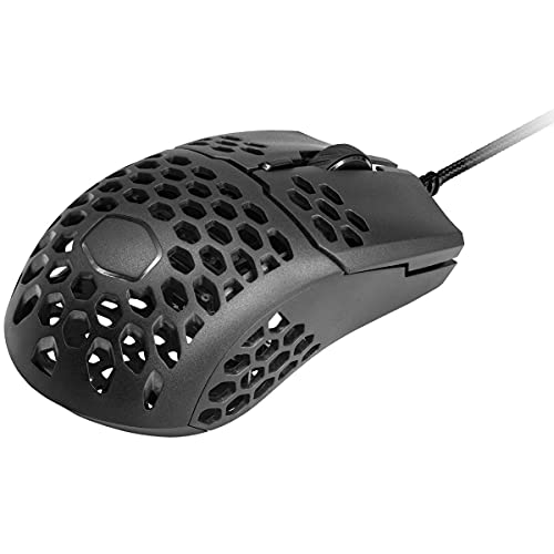 Cooler Master MM710 Ratón Gaming ligero 53g con Cable - Sensor Optico16000 DPI, Conmutadores Omron 20 millones Clics, Pies PTFE Desplazamiento Suave, Coraza Forma Panel Abeja, Negro Opaco