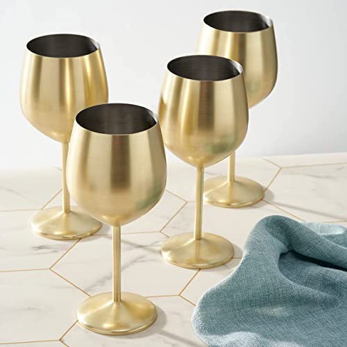 Copas de Vino Doradas, Juego de Acero Inoxidable Mate Irrompible