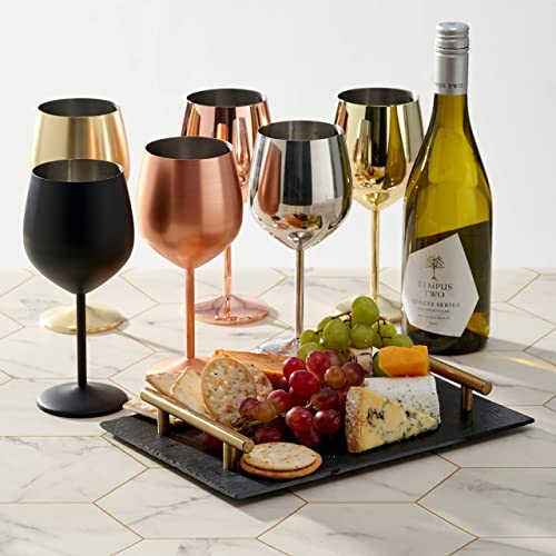 Copas de Vino Doradas, Juego de Acero Inoxidable Mate Irrompible