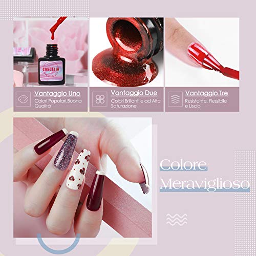 COSCELIA Kit de Esmaltes Semipermanentes de Uñas en Gel Lámpara 36W U-V/LED 12PCS Pintauñas Soak off 7ml Kit de Manicura y Pedicura