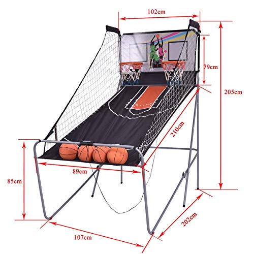 COSTWAY Juego de Canastas Plegable Máquina de Baloncesto Juguete Contador y Marcador Electrónico con Soporete Red Cesta de Baloncesto 4 Baloncestos