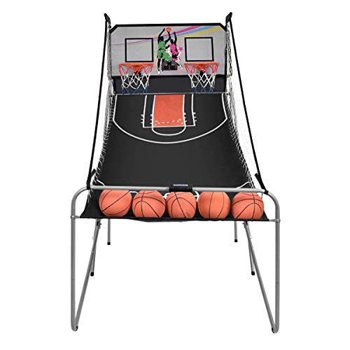 COSTWAY Juego de Canastas Plegable Máquina de Baloncesto Juguete Contador y Marcador Electrónico con Soporete Red Cesta de Baloncesto 4 Baloncestos