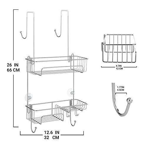 COSYLAND Estante de Ducha, Estante de Ducha para Colgar de Acero Inoxidable, Cesto de ducha, Cesto de baño para Colgar sin Taladrar para Baño, 32 x 12x 66cm