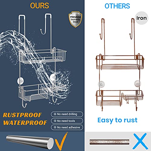 COSYLAND Estante de Ducha, Estante de Ducha para Colgar de Acero Inoxidable, Cesto de ducha, Cesto de baño para Colgar sin Taladrar para Baño, 32 x 12x 66cm