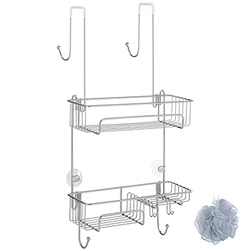 COSYLAND Estante de Ducha, Estante de Ducha para Colgar de Acero Inoxidable, Cesto de ducha, Cesto de baño para Colgar sin Taladrar para Baño, 32 x 12x 66cm