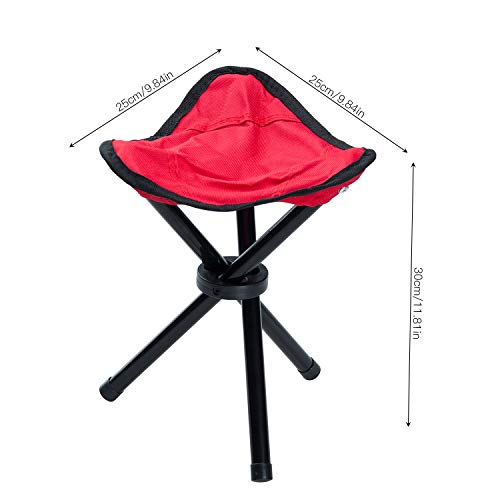 COVVY Taburete de trípode portátil plegable pequeña silla de lona de 3 patas para senderismo, camping, pesca, picnic, playa, barbacoa, viaje, mochilero, asiento de jardín (rojo)