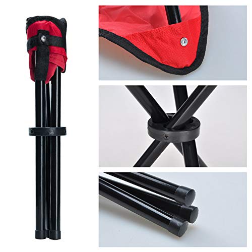 COVVY Taburete de trípode portátil plegable pequeña silla de lona de 3 patas para senderismo, camping, pesca, picnic, playa, barbacoa, viaje, mochilero, asiento de jardín (rojo)