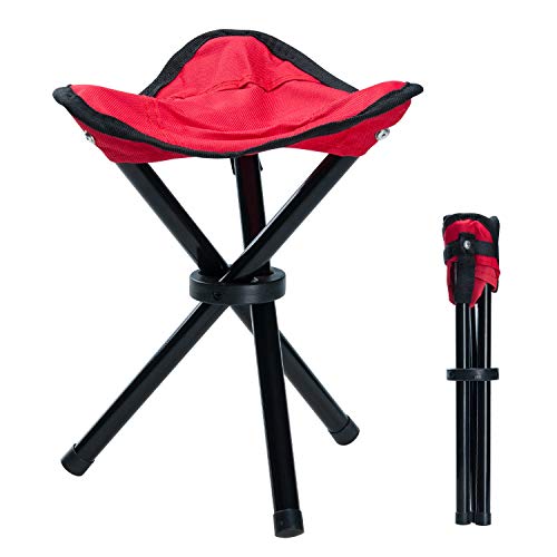 COVVY Taburete de trípode portátil plegable pequeña silla de lona de 3 patas para senderismo, camping, pesca, picnic, playa, barbacoa, viaje, mochilero, asiento de jardín (rojo)