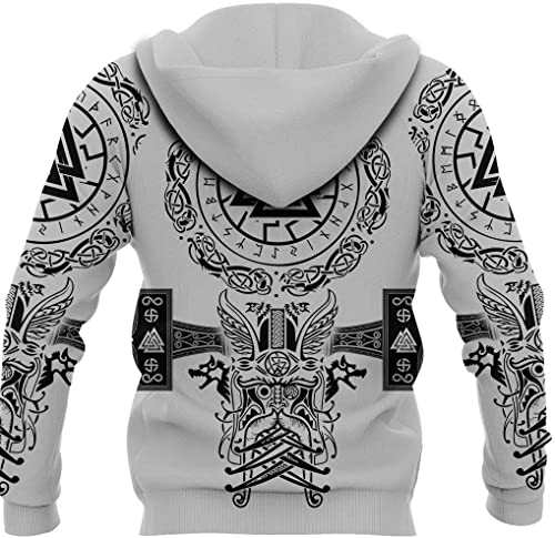 COZYJIA Sudadera con capucha y cremallera de dragón celta vikingo Mitología nórdica Sudadera de martillo de Odin Thor, suéter de rueda de sol con impresión 3D, chaqueta de manga larga de pareja de oto