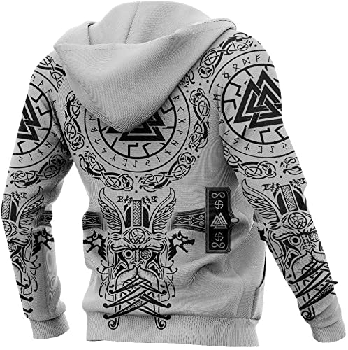 COZYJIA Sudadera con capucha y cremallera de dragón celta vikingo Mitología nórdica Sudadera de martillo de Odin Thor, suéter de rueda de sol con impresión 3D, chaqueta de manga larga de pareja de oto