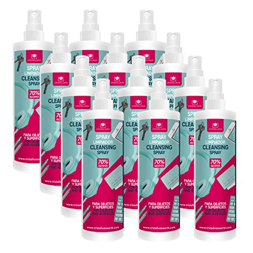 CRISTALINAS SPRAY PULVERIZADOR Limpiador Objetos y Superficies. Alcohol 70% (Etanol Cosmético). 100ml (Pack 12)