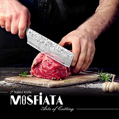 Cuchillos Cocina, Cuchillo de Cocina Nakiri 17.8cm Cuchillo Japones, Cuchillo Chef de Acero Inoxidable Alemán, Cuchillo de Cocinero Profesional con Protector de Dedos y Funda de Cuchillo