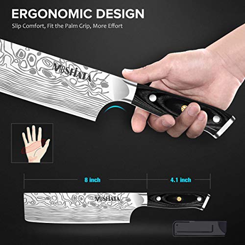 Cuchillos Cocina, Cuchillo de Cocina Nakiri 17.8cm Cuchillo Japones, Cuchillo Chef de Acero Inoxidable Alemán, Cuchillo de Cocinero Profesional con Protector de Dedos y Funda de Cuchillo