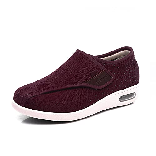 DDTT Zapatillas diabéticas Vendaje Zapatos,Zapato pie diabético, engorda y Zapato Madre Ancho Regulable-Rojo_35,Zapatilla DiabéTica Sin Cordones para Mujer