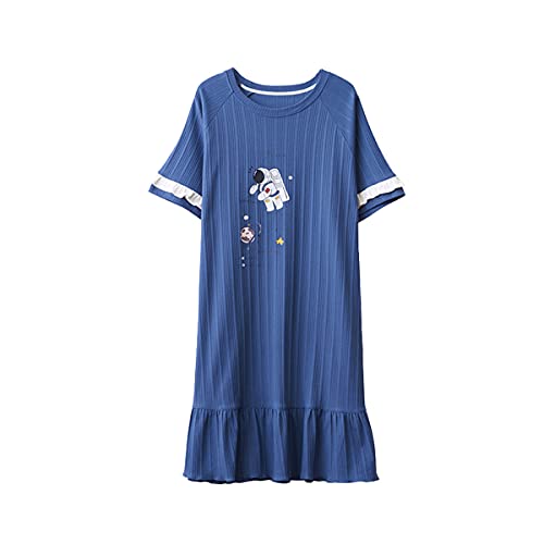 DEBAIJIA Mujer Camisón Ropa de Dormir Manga Corta Camisones Señora Vestido de Dormir Estampado Ocio Suelto Lindo (Oscuro Azul-2XL)