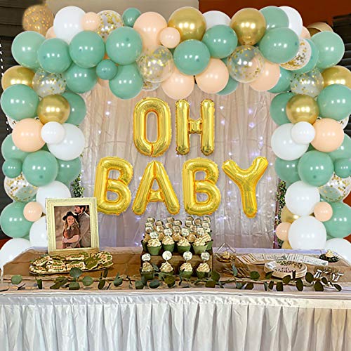 Decoraciones de fiesta verde salvia - Decoraciones de baby shower retro verde oliva DIY Kit de guirnaldas de globos Oh Baby Balloon para niña niño Género neutral Party Supplies Set