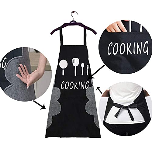 Delantal de Cocina,2 Pcs Adorable Delantales de Cocina Delantal Suave Negro y Rojo con Bolsillos Impermeable y FáCil de Limpiar Hecho de Tela Impermeable(El Negro,El Rojo y el Beige se EnvíAn al Azar)