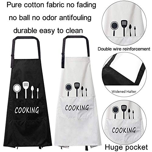 Delantales de Cocina,2 Piezas Delantal Cocina Mujer Delantales Impermeables para Cocina Ajustables para Mujeres Hombres,Delantal Chefs Cocina para Cocinar/Hornear(Negro,Blanco)