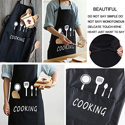 Delantales de Cocina,2 Piezas Delantal Cocina Mujer Delantales Impermeables para Cocina Ajustables para Mujeres Hombres,Delantal Chefs Cocina para Cocinar/Hornear(Negro,Blanco)