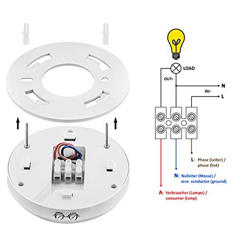 deleyCON 1x Infrarrojos Detector de Movimiento Salir a la Superficie Montaje en Techo Interno Control de Luz Área de Trabajo de 360° Alcance de 6m Sensor de Luz Integrado Blanco