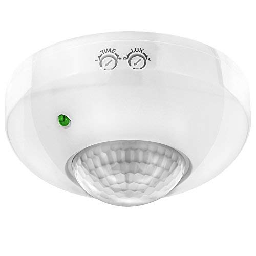 deleyCON 1x Infrarrojos Detector de Movimiento Salir a la Superficie Montaje en Techo Interno Control de Luz Área de Trabajo de 360° Alcance de 6m Sensor de Luz Integrado Blanco