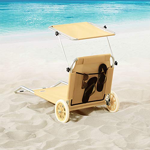 Deuba Tumbona de jardín de Aluminio Creta con 2 Ruedas Techo Plegable 150x52cm de Playa terraza Patio Camping fácil Transporte