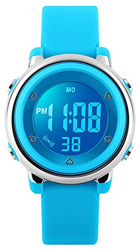 Digital Relojes para niños niñas, niños 5 ATM Resistente al Agua Reloj Deportivo con Alarma/Cronógrafo/7 LED Muestra para Deportes al Aire Libre muñeca Relojes para niños Azul