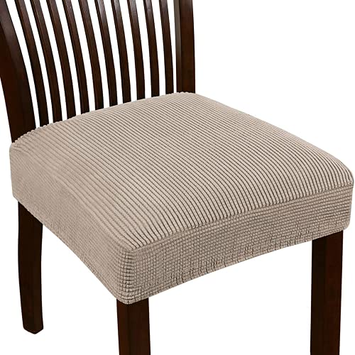 Dioxide Pack de 4 Funda para Silla, Fundas Elásticas, Fundas de Asiento para Silla, Diseño Jacquard Cubiertas de la Sillas, Extraíbles y Lavables-Decor Restaurante (Paquete de 4,Bronceado Claro)