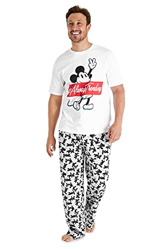 Disney Pijama Hombre, Mickey Mouse Pijamas Hombre de Algodon, Camiseta Manga Corta y Pantalon Largo, Regalos para Hombre y Adolescente Talla S-3XL (Blanco/Gris, M)