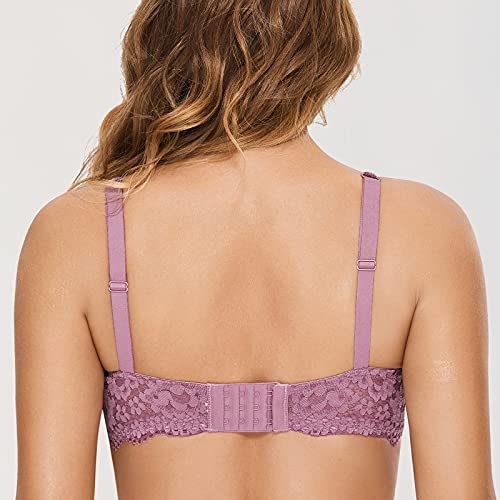 DOBREVA Sujetador Básico Flores Bralette de Encaje con Aros sin Relleno Rosa orquídea 90D