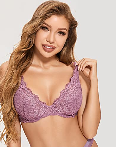 DOBREVA Sujetador Básico Flores Bralette de Encaje con Aros sin Relleno Rosa orquídea 90D