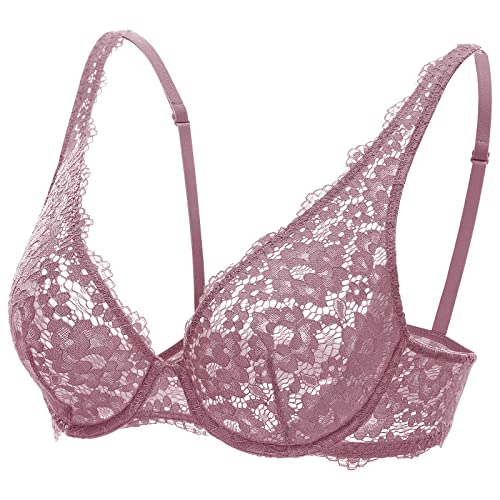 DOBREVA Sujetador Básico Flores Bralette de Encaje con Aros sin Relleno Rosa orquídea 90D