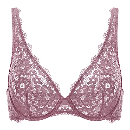 DOBREVA Sujetador Básico Flores Bralette de Encaje con Aros sin Relleno Rosa orquídea 90D