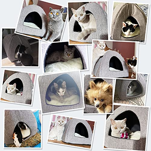 Docatgo Cama Gato Cueva Suave - Casa Gato Mediano Lavable con Cojín Desenfundable y Extraíble, Camas para Perros Pequeños 38x38x40cm, Gris Oscuro